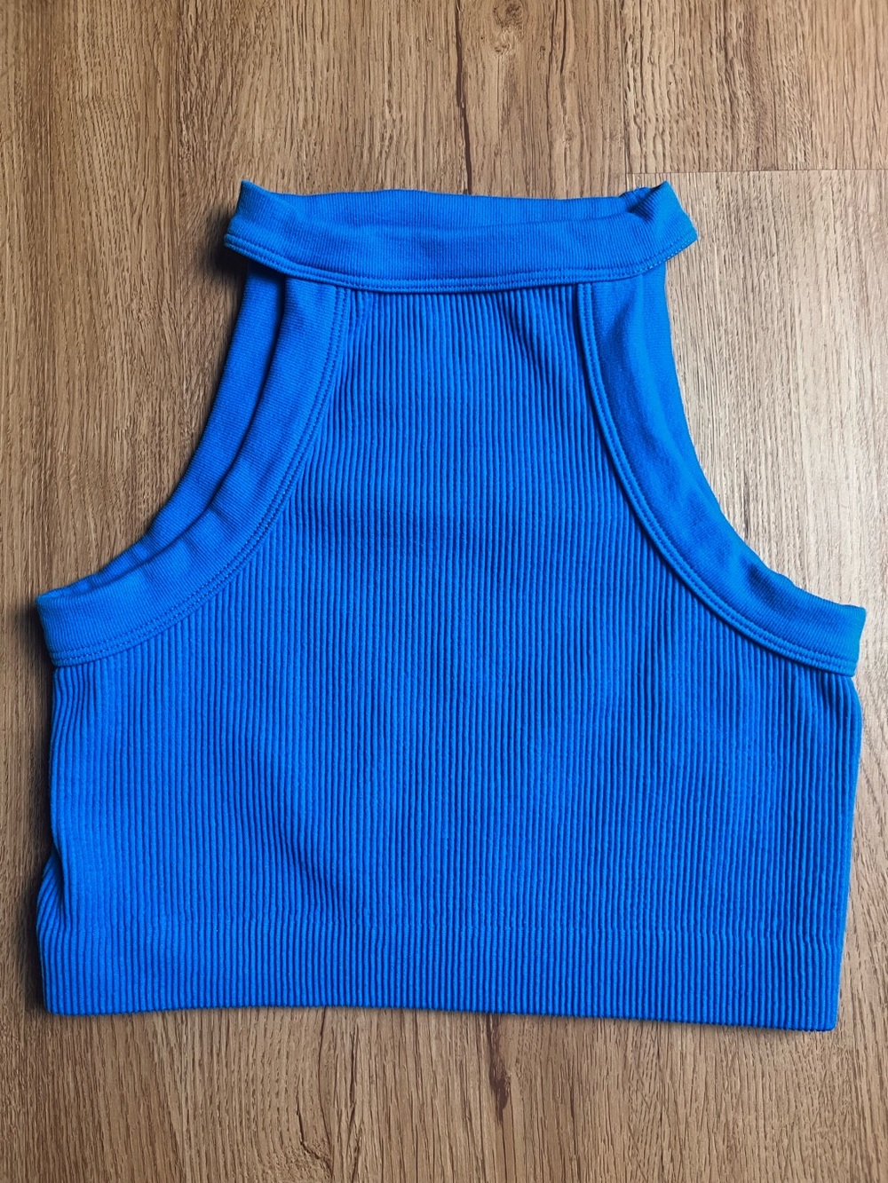 Cotton On M/L Cobalt Blue Ribbed High Neck Crop Tank Top Stretchy Seamless